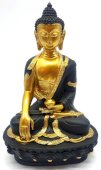 Standbeeld Hars Boeddha & Kom Zwart/Goud 20cm