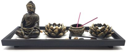 Zen Tuin Boeddha & Kaarshouders Lotus 36cm